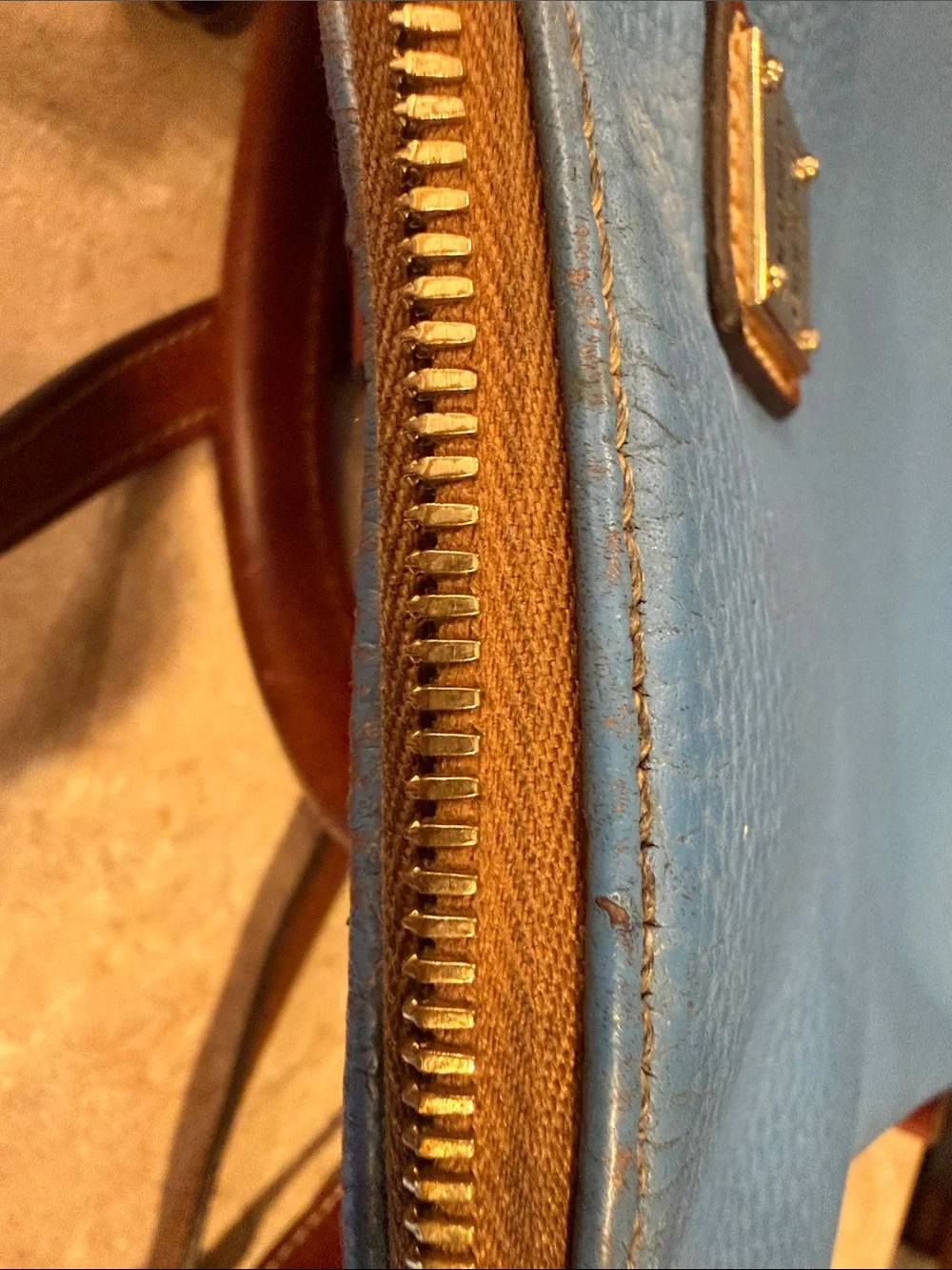 Dooney & Bourke Light Blue Leather Backpack with Brown Trim